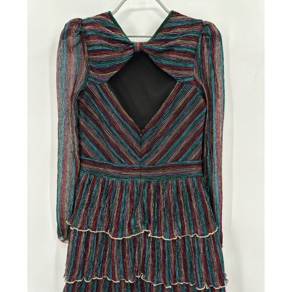 Saylor Stripe Zariah Mini Dress sz S Rainbow Stripe Pleating Cocktail Party - Picture 8 of 12